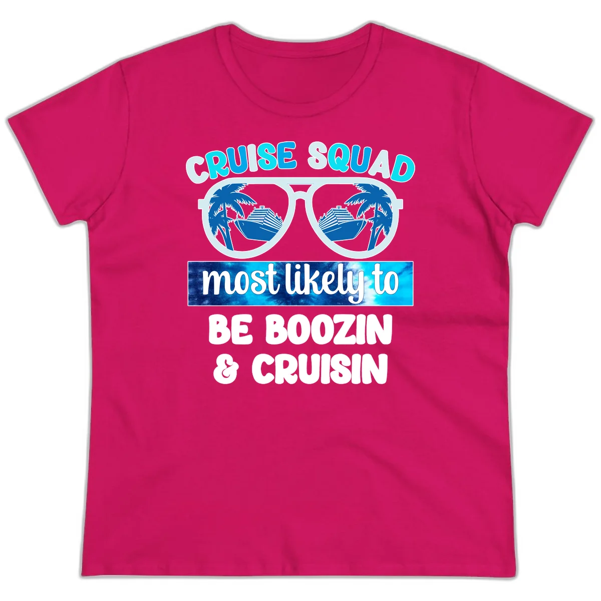 Cruise Squad Boozing & Cruising Ladies Tee in Heliconia