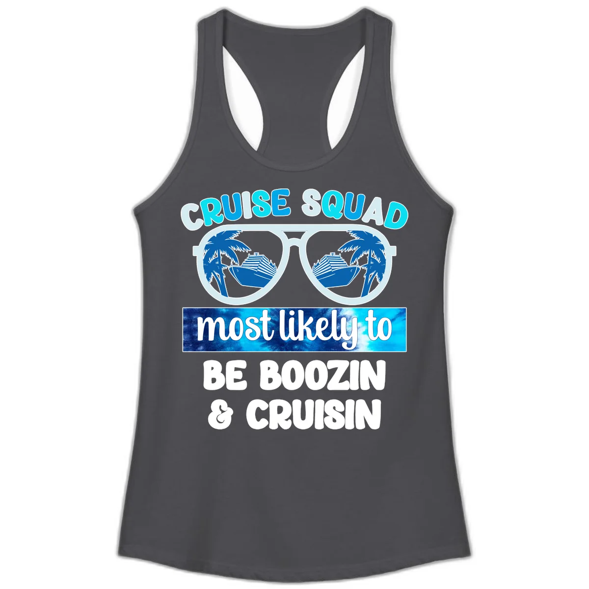 Cruise Squad Boozing & Cruising Ladies Tank in Solid Dark Gray