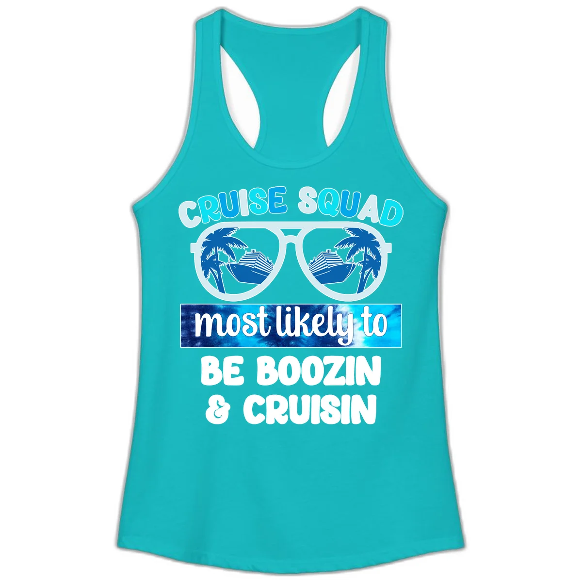 Cruise Squad Boozing & Cruising Ladies Tank in Tahiti Blue