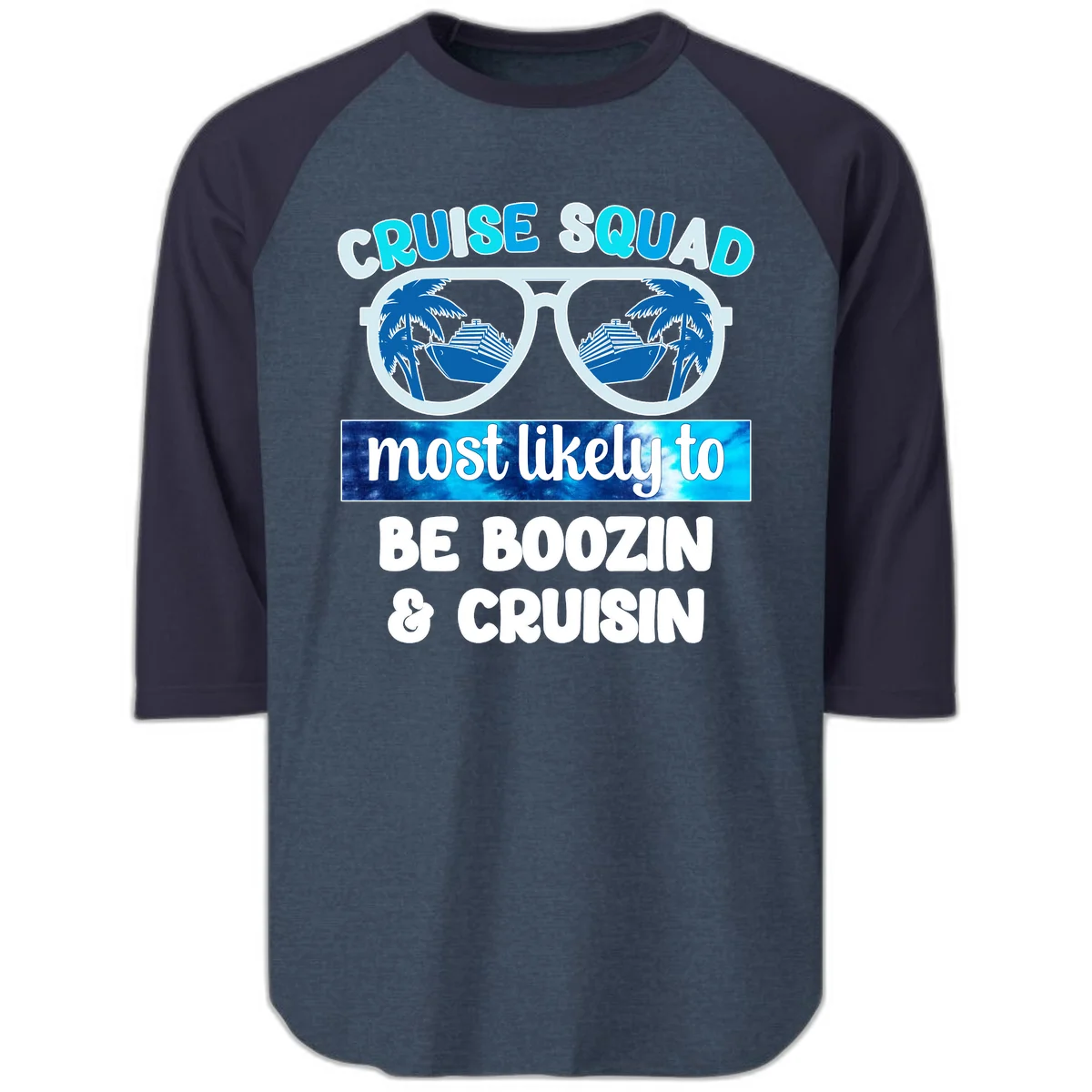 Cruise Squad Boozing & Cruising Raglan 3/4 in Heather Denim Navy
