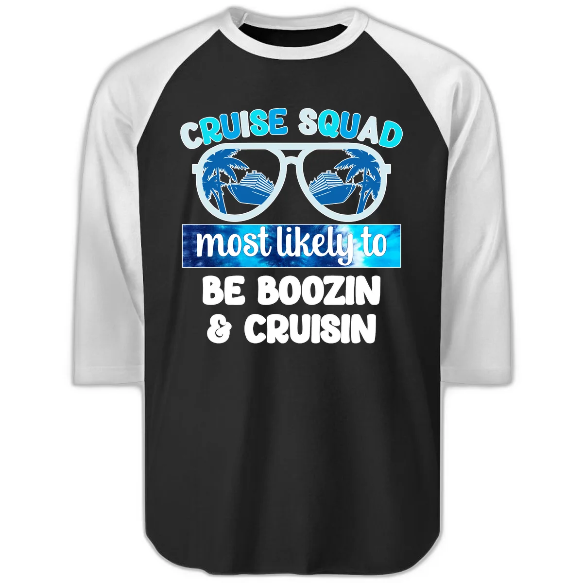Cruise Squad Boozing & Cruising Raglan 3/4 in Black White