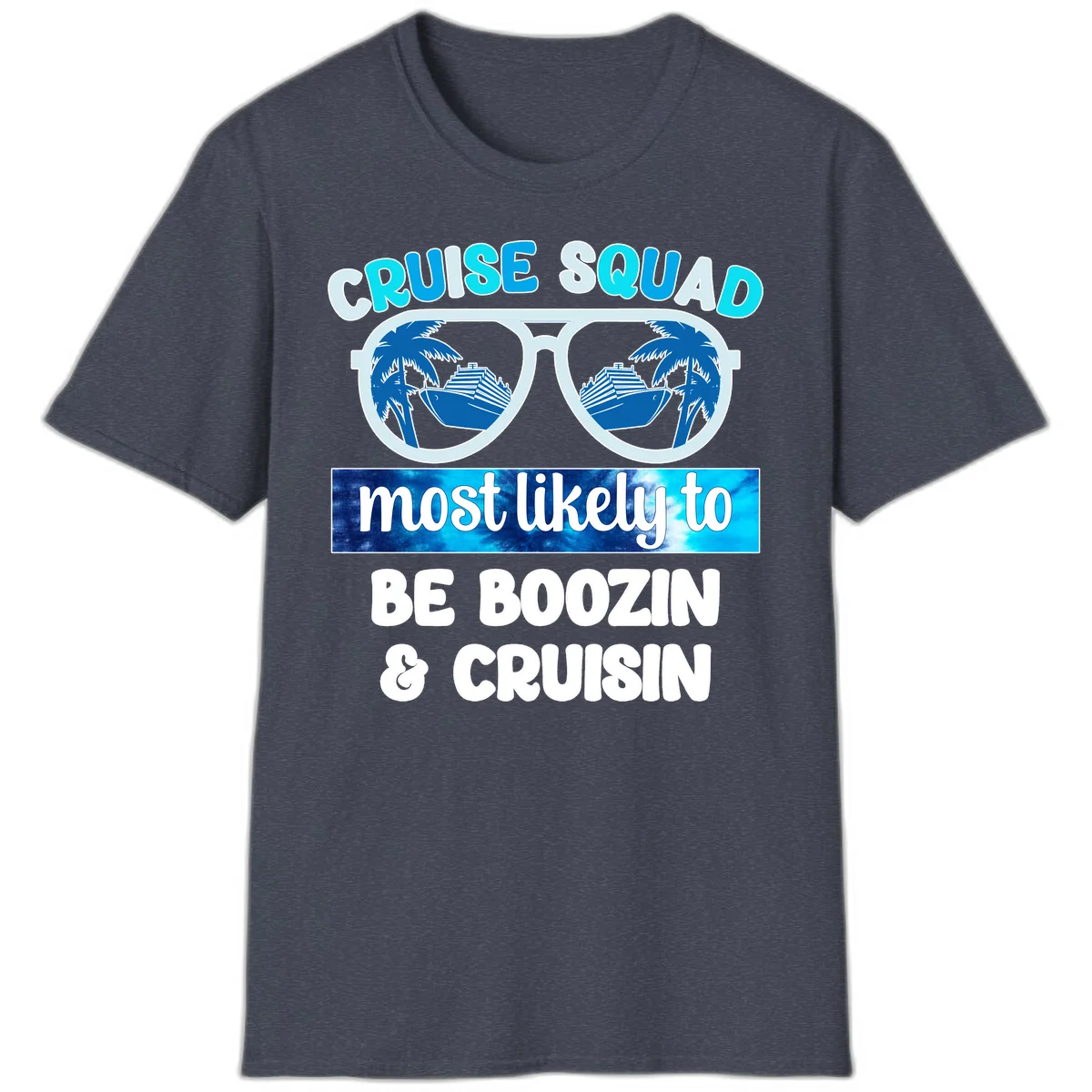 Cruise Squad Boozing & Cruising T-Shirt in Heather Navy