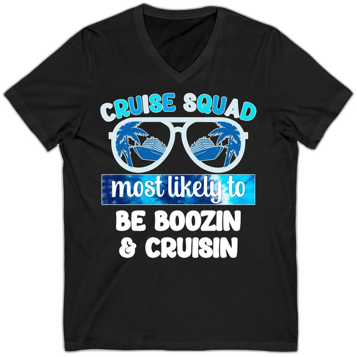 Cruise Squad Boozing & Cruising V-Neck in Black