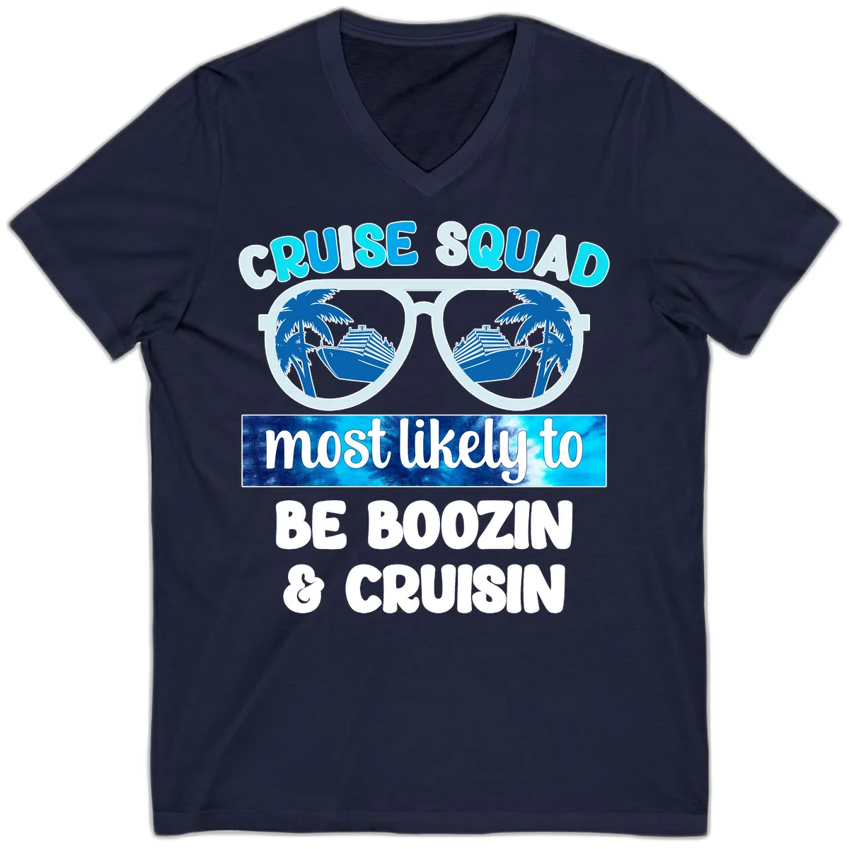 Cruise Squad Boozing & Cruising V-Neck in Navy