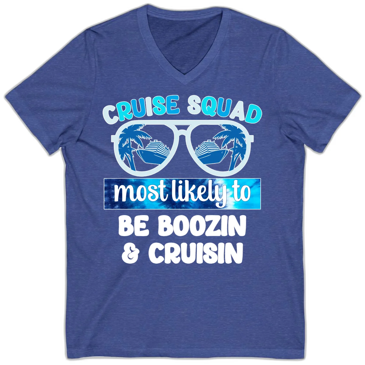 Cruise Squad Boozing & Cruising V-Neck in Heather True Royal