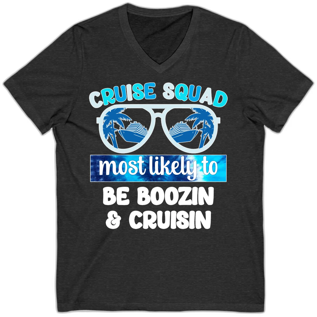 Cruise Squad Boozing & Cruising V-Neck in Dark Grey Heather