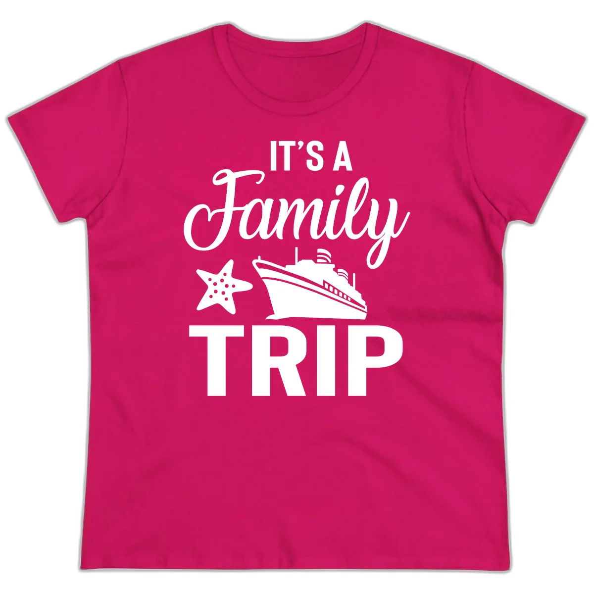 It's A Family Trip Ladies Tee for Your Cruise Vacation in Heliconia