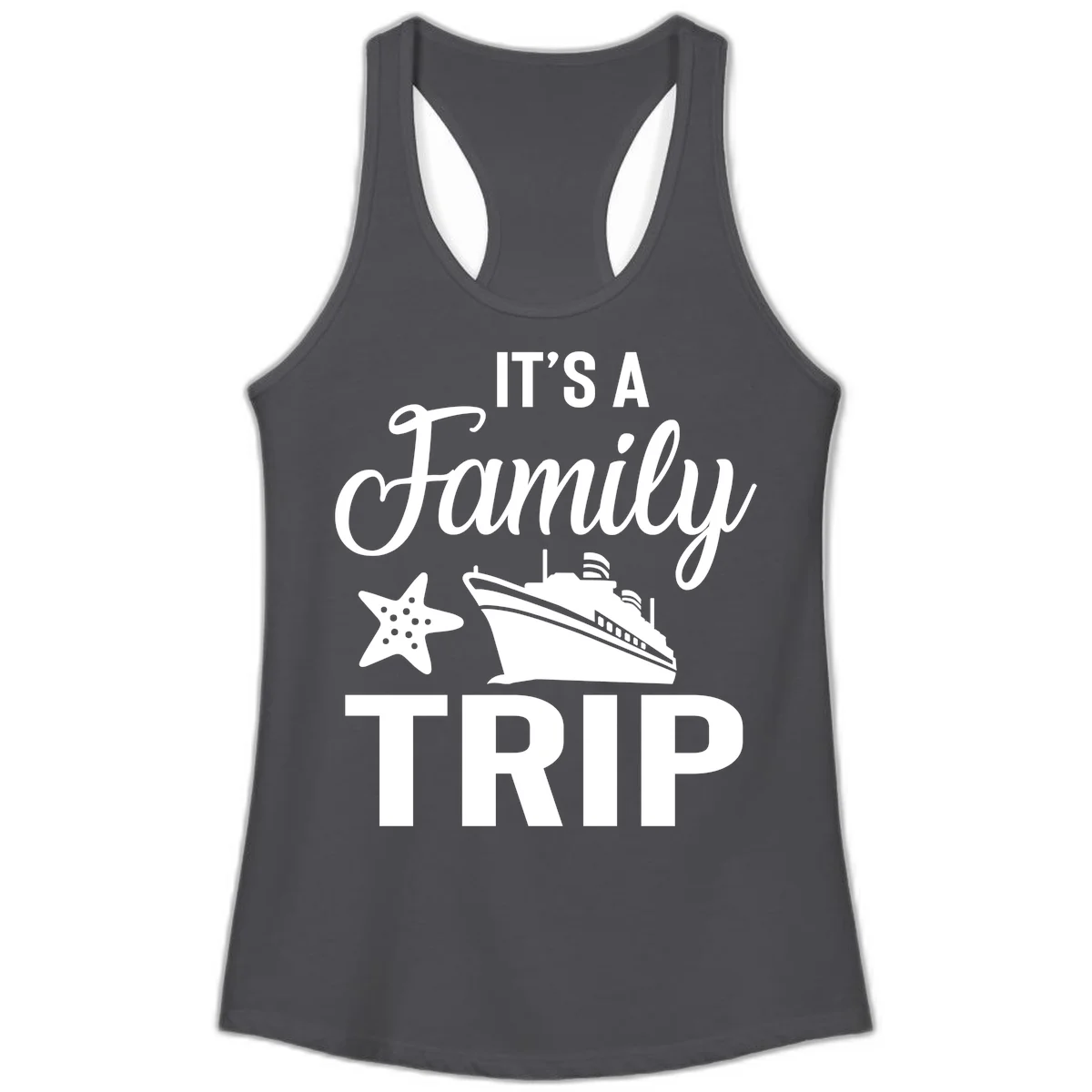 It's A Family Trip Ladies Tank for Your Cruise Fun in Solid Dark Gray