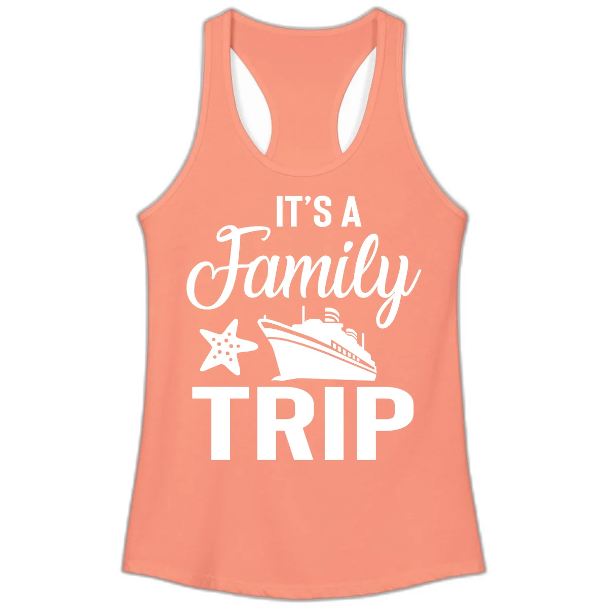It's A Family Trip Ladies Tank for Your Cruise Fun in Solid Light Orange