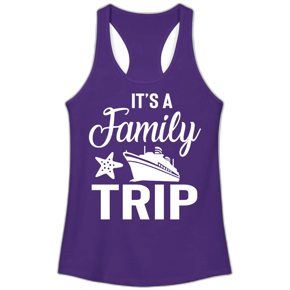 It's A Family Trip Ladies Tank for Your Cruise Fun in Solid Purple Rush
