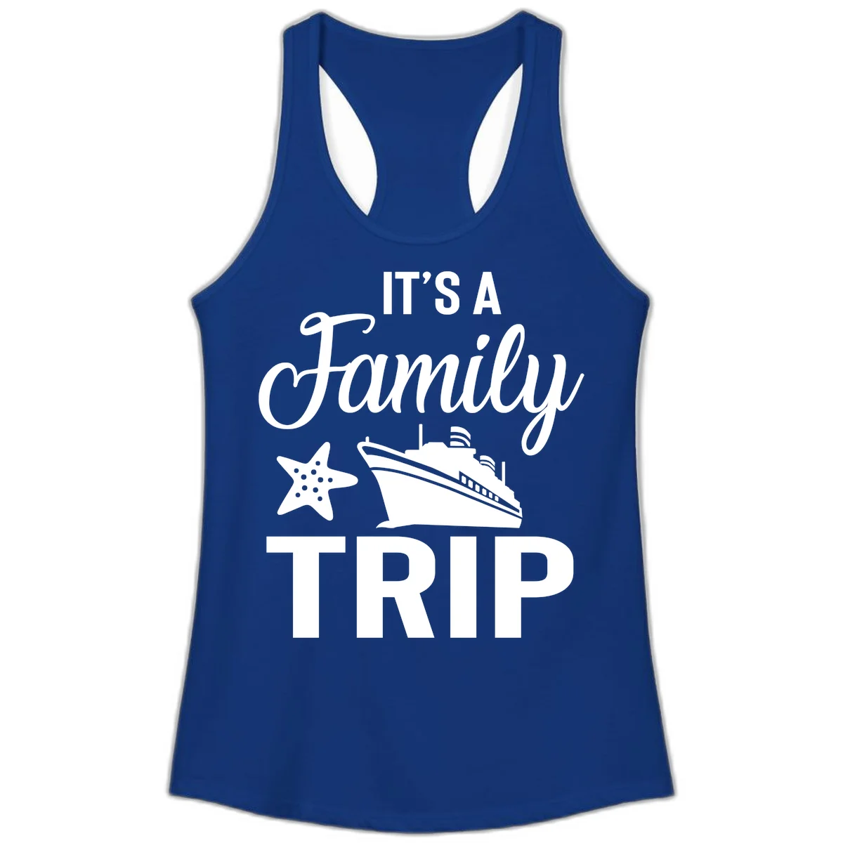 It's A Family Trip Ladies Tank for Your Cruise Fun in Solid Royal