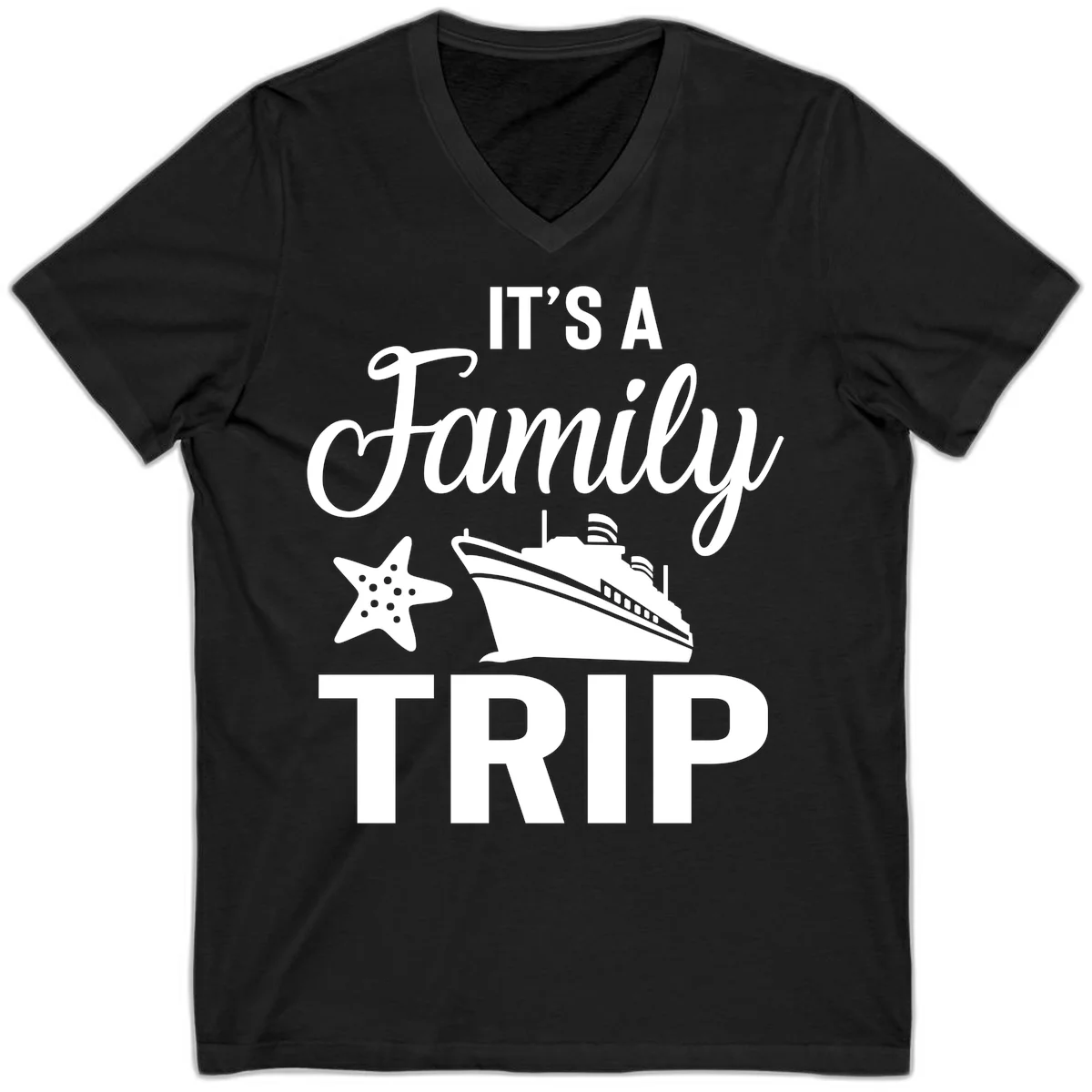 It's A Family Trip V-Neck for Your Cruise Vacation in Black