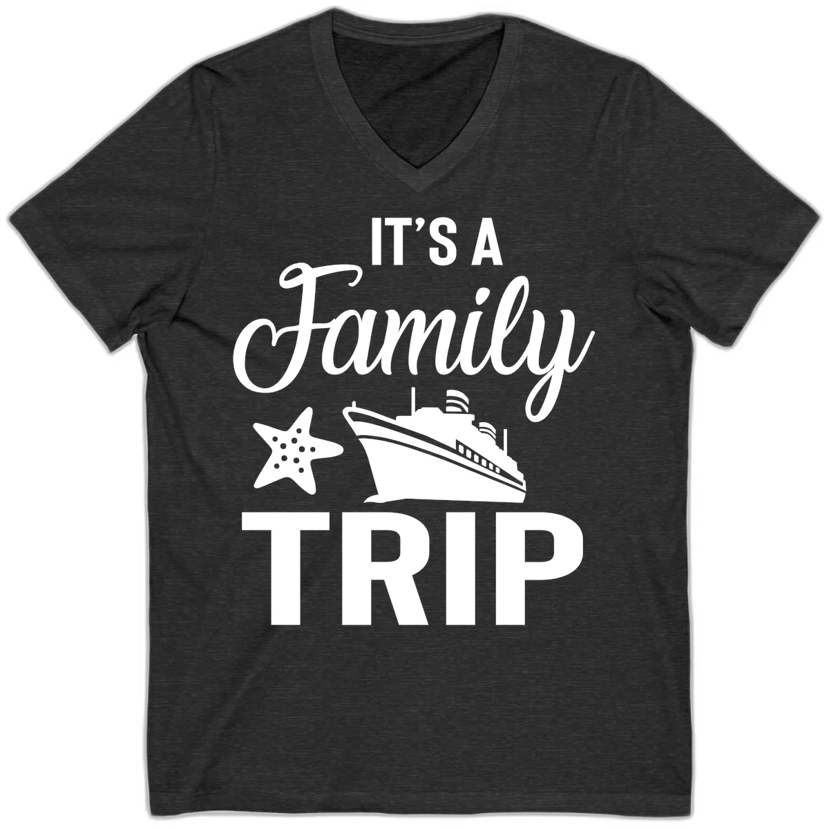 It's A Family Trip V-Neck for Your Cruise Vacation in Dark Grey Heather