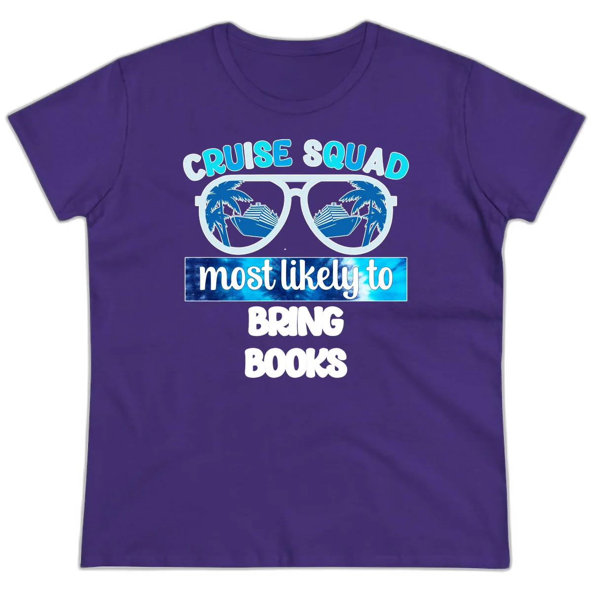 Cruise Squad Most Likely to Bring Books Ladies Tee in Purple