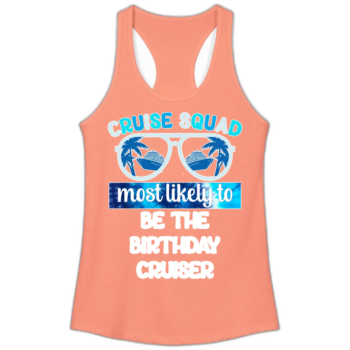Cruise Squad Birthday Vibes Ladies Tank Top in Solid Light Orange