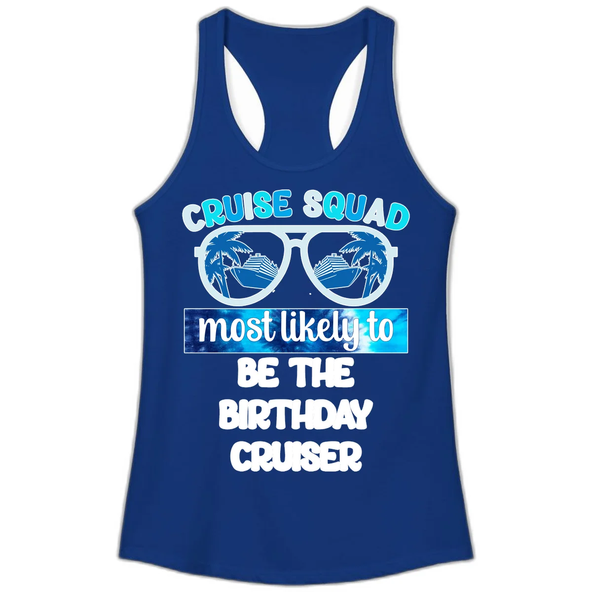 Cruise Squad Birthday Vibes Ladies Tank Top in Solid Royal