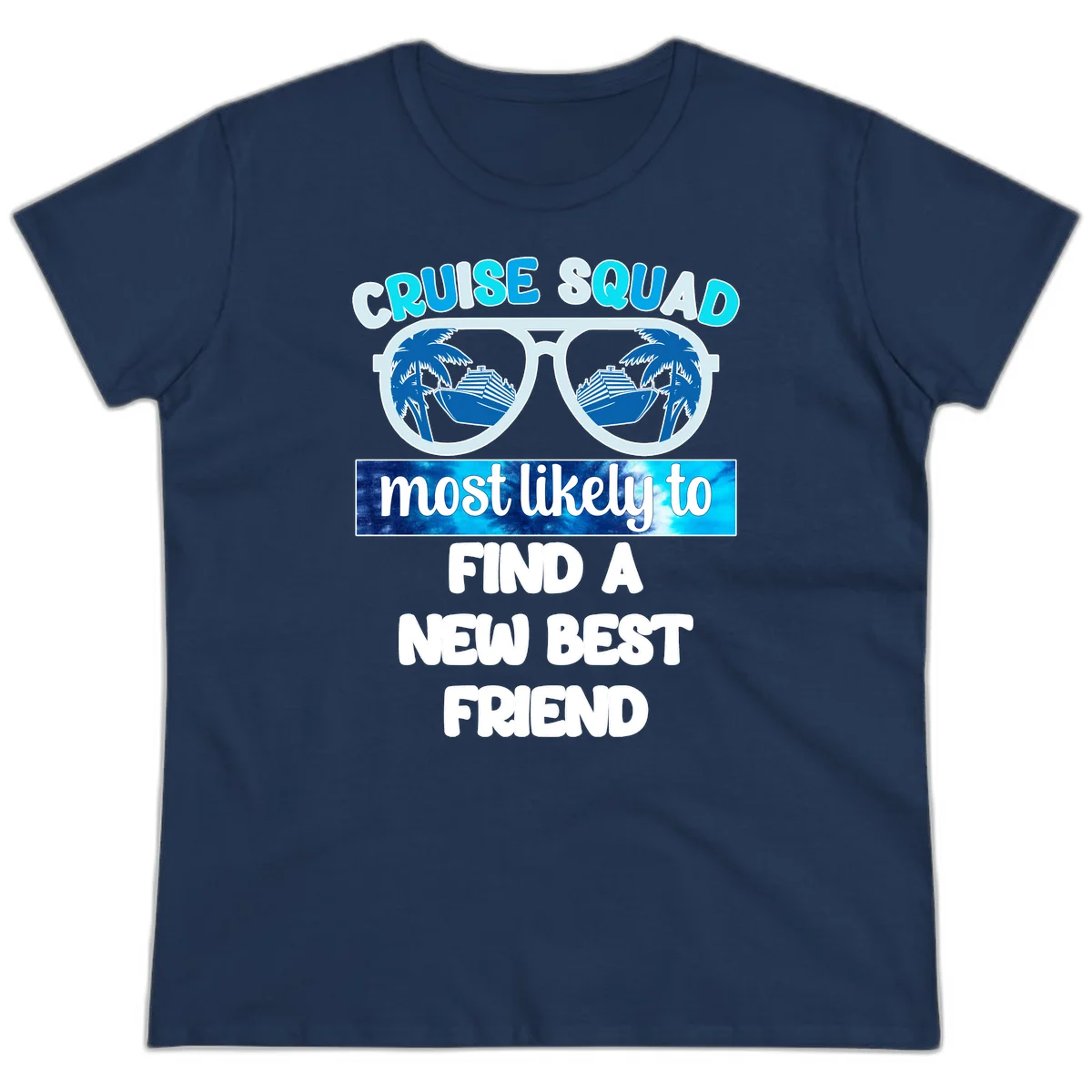 Cruise Squad Best Friend Sunglasses Ladies Tee in Navy