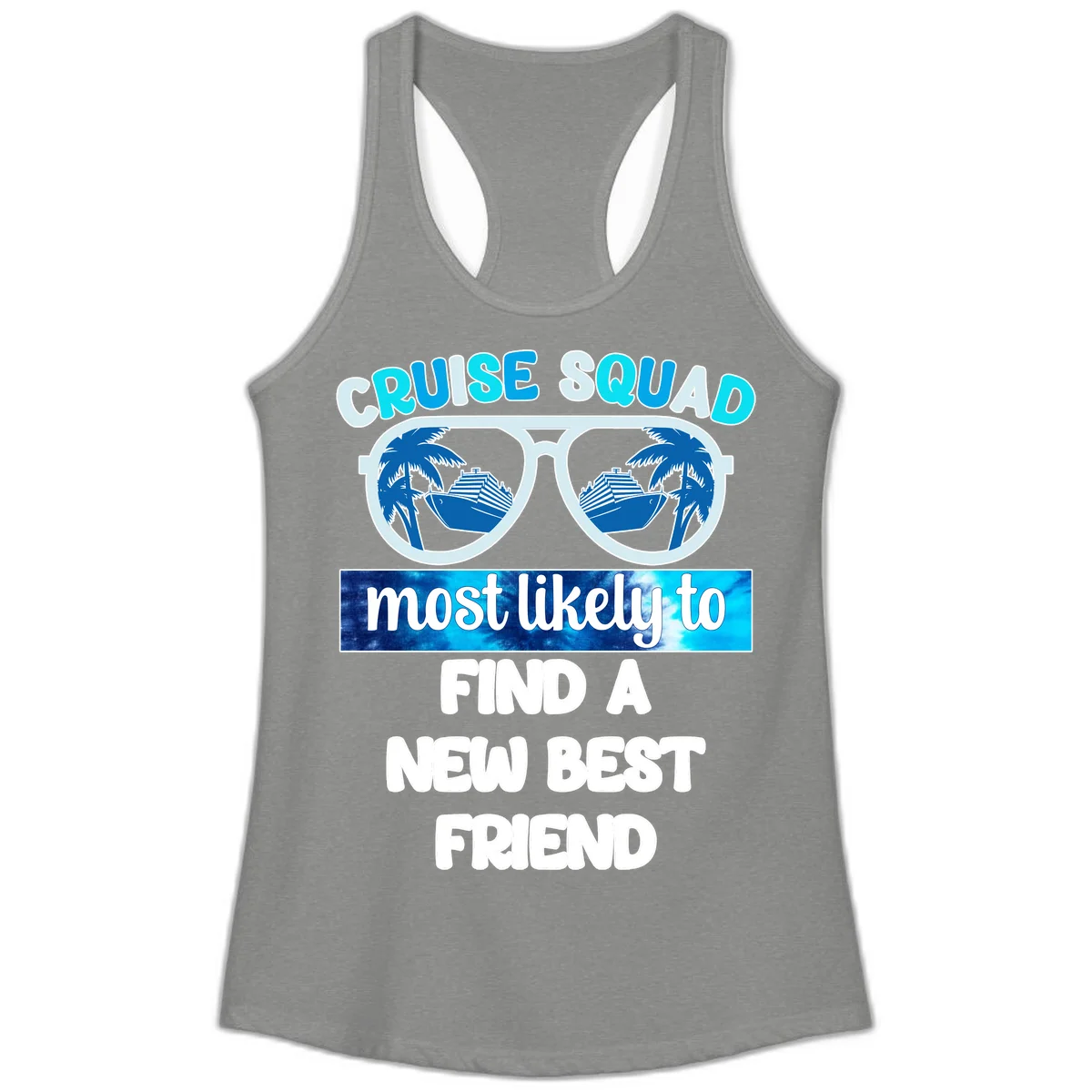Cruise Squad Best Friend Sunglasses Ladies Tank in Heather Grey