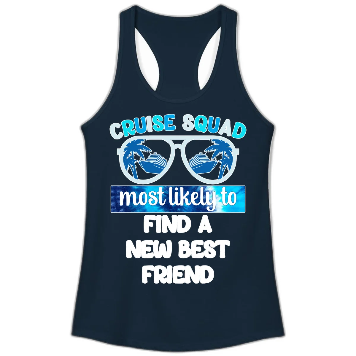 Cruise Squad Best Friend Sunglasses Ladies Tank in Solid Midnight Navy