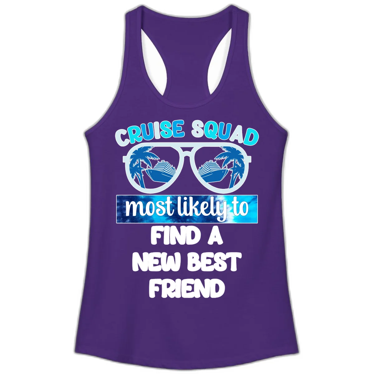 Cruise Squad Best Friend Sunglasses Ladies Tank in Solid Purple Rush