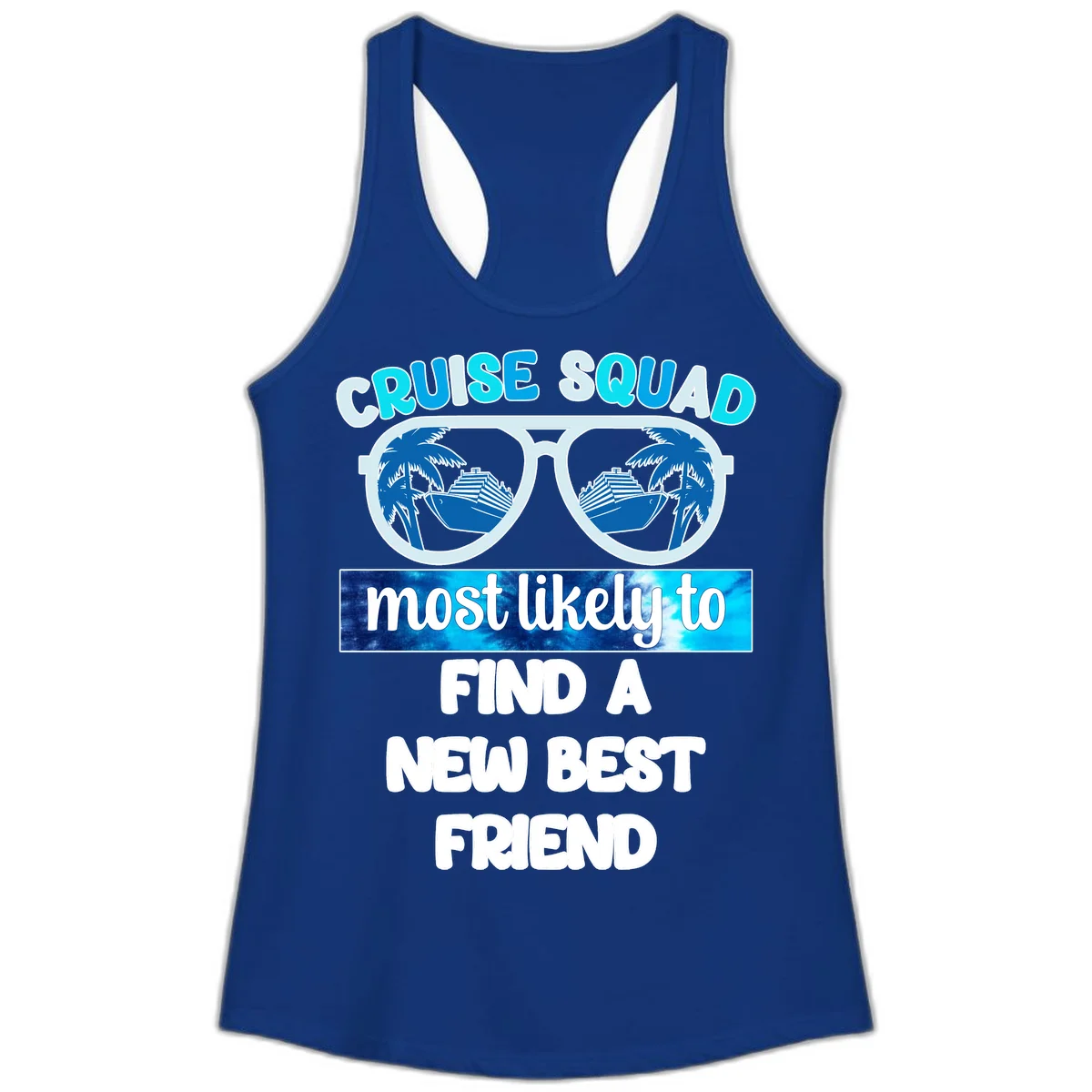 Cruise Squad Best Friend Sunglasses Ladies Tank in Solid Royal