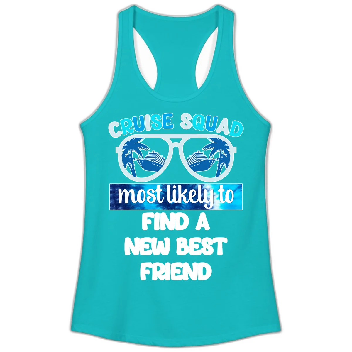 Cruise Squad Best Friend Sunglasses Ladies Tank in Tahiti Blue