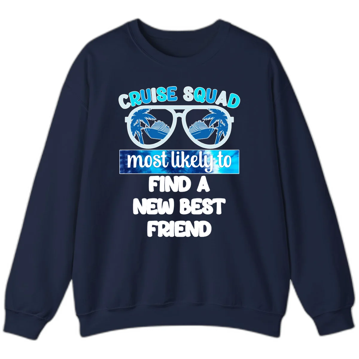 Cruise Squad Best Friend Sunglasses Sweatshirt in Navy