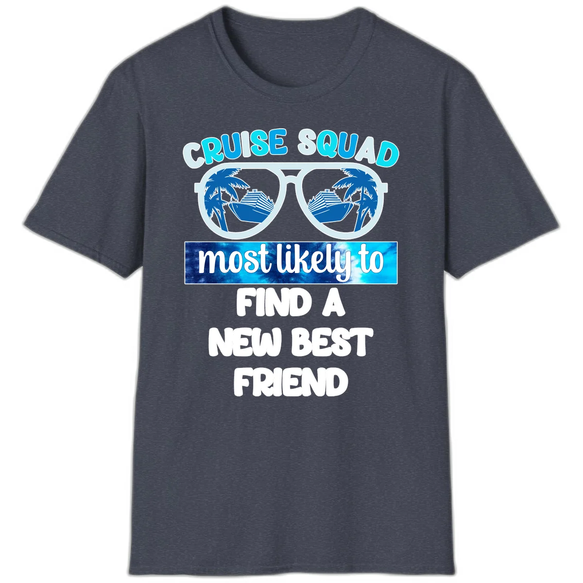 Cruise Squad Best Friend Sunglasses T-Shirt in Heather Navy