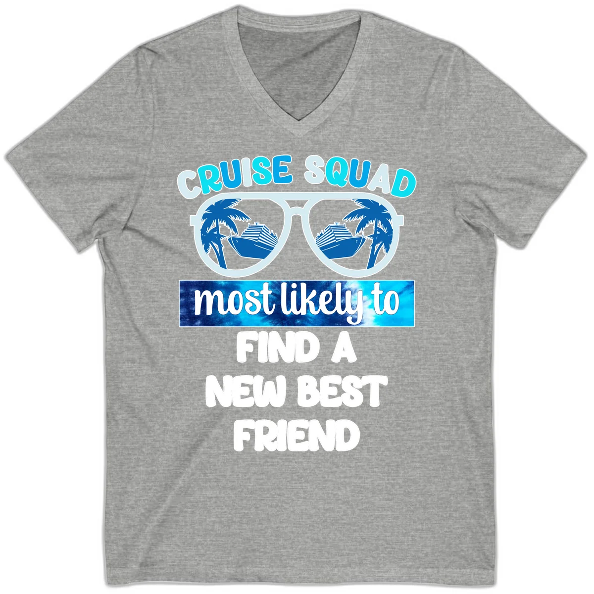 Cruise Squad Best Friend Sunglasses V-Neck in Athletic Heather