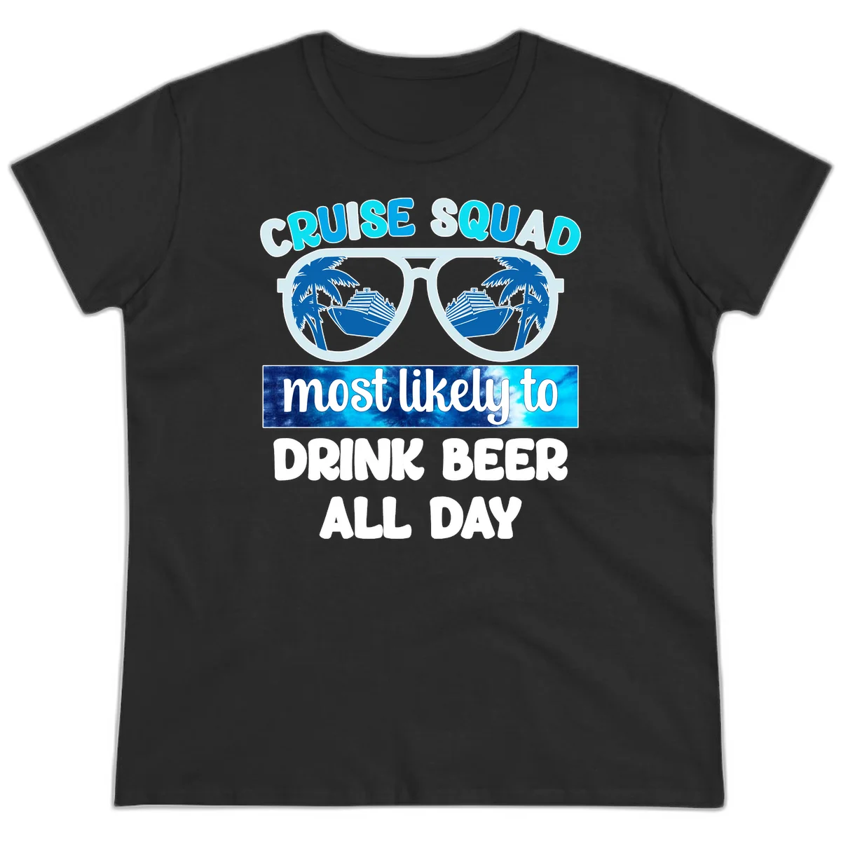 Cruise Squad Beer Sunglasses Ladies Tee in Black