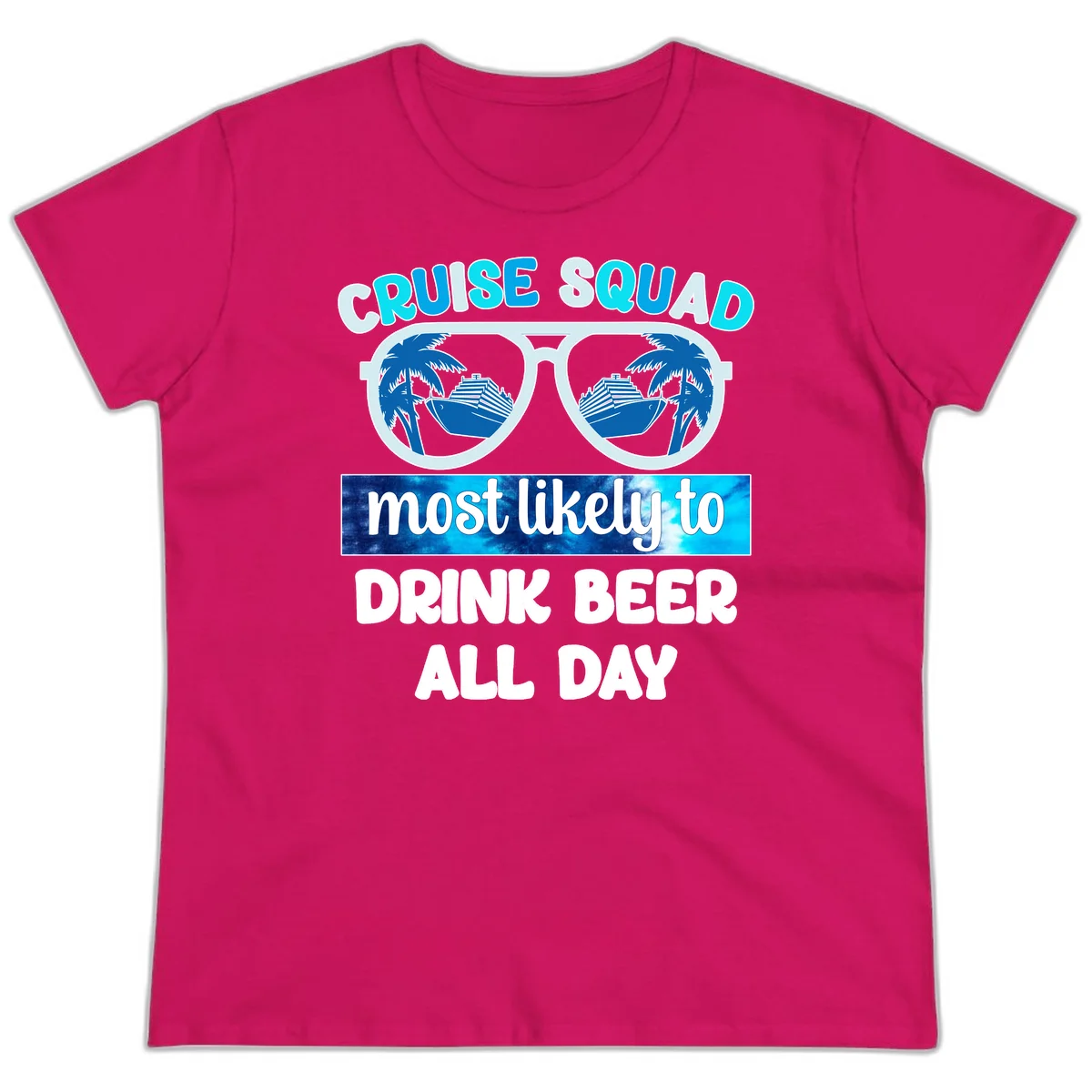 Cruise Squad Beer Sunglasses Ladies Tee in Heliconia