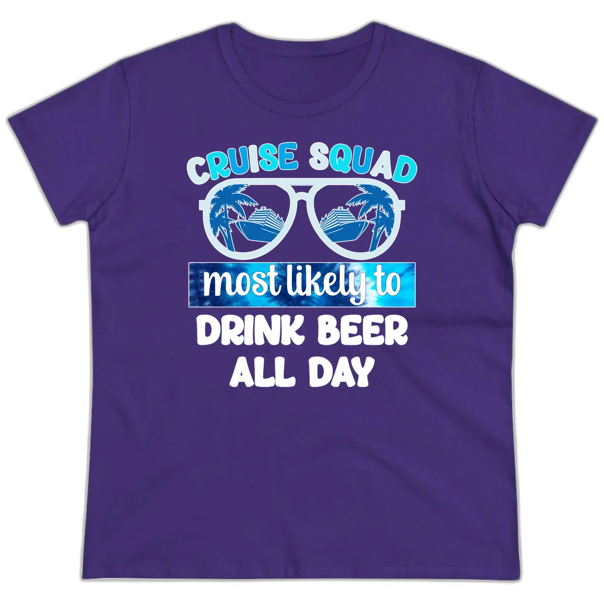 Cruise Squad Beer Sunglasses Ladies Tee in Purple