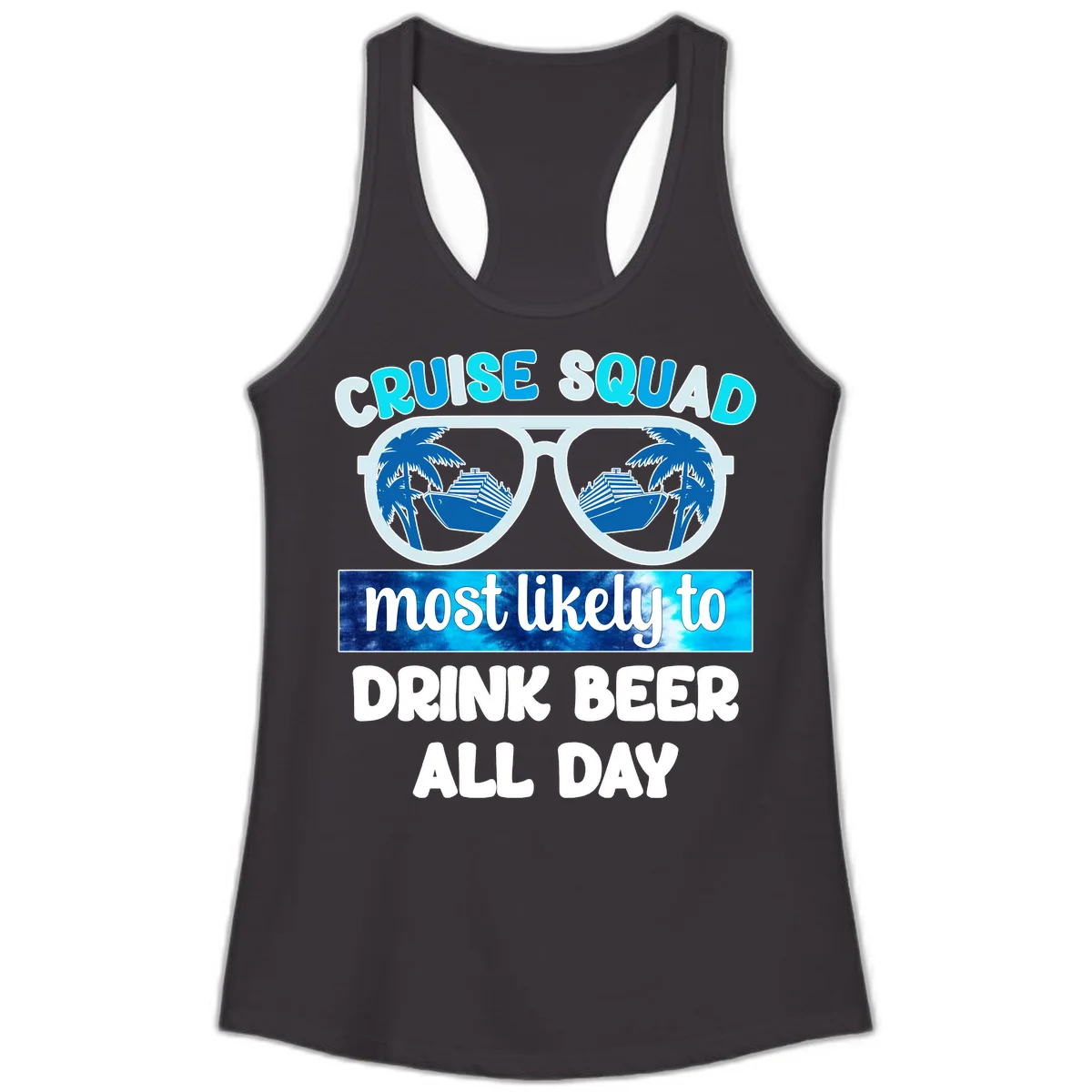 Cruise Squad Beer Sunglasses Ladies Tank in Black