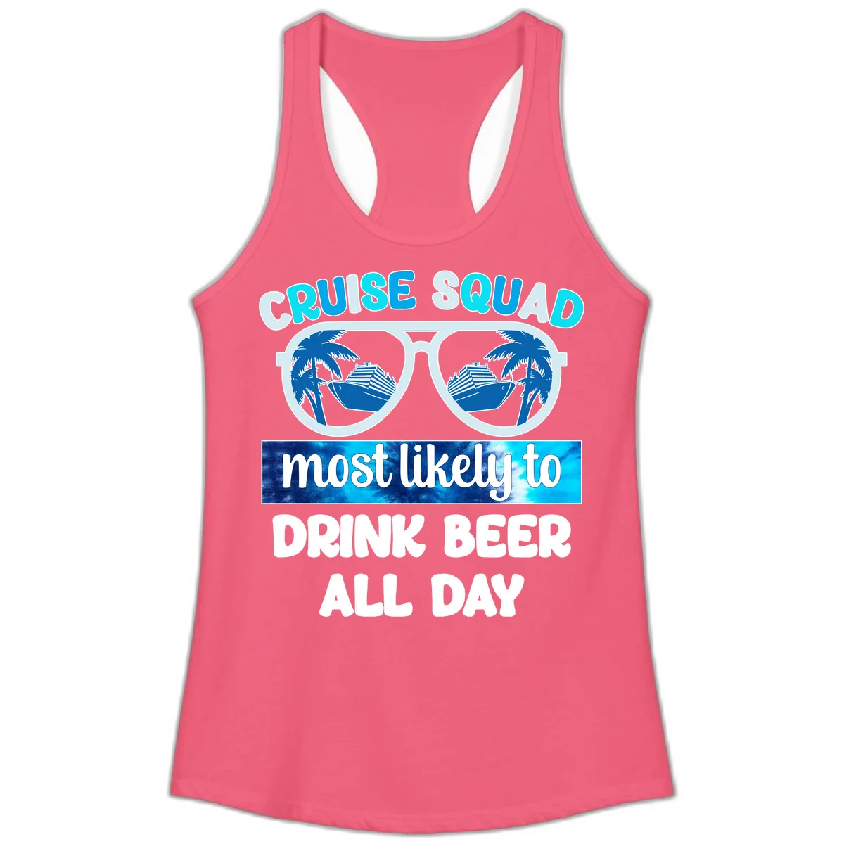 Cruise Squad Beer Sunglasses Ladies Tank in Hot Pink