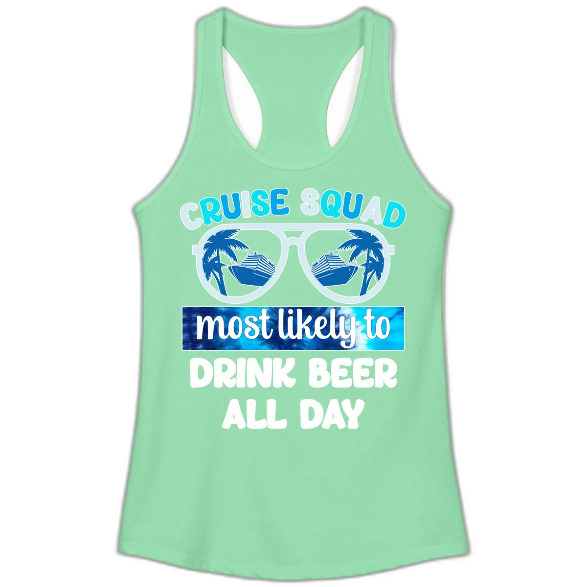 Cruise Squad Beer Sunglasses Ladies Tank in Solid Mint