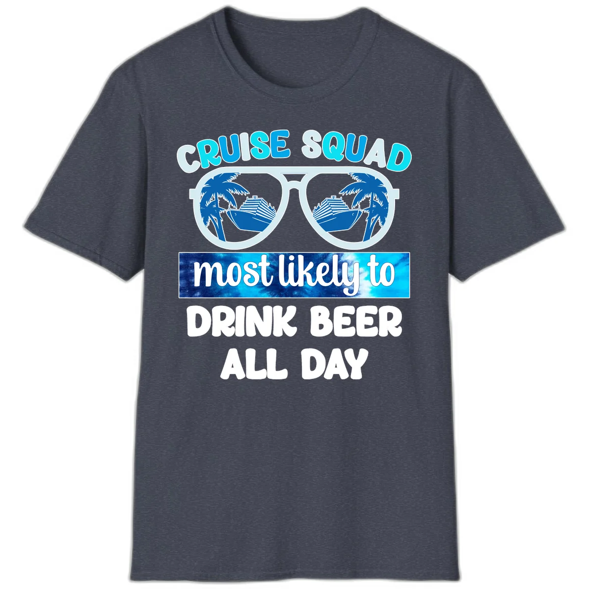 Cruise Squad Beer Sunglasses T-Shirt in Heather Navy
