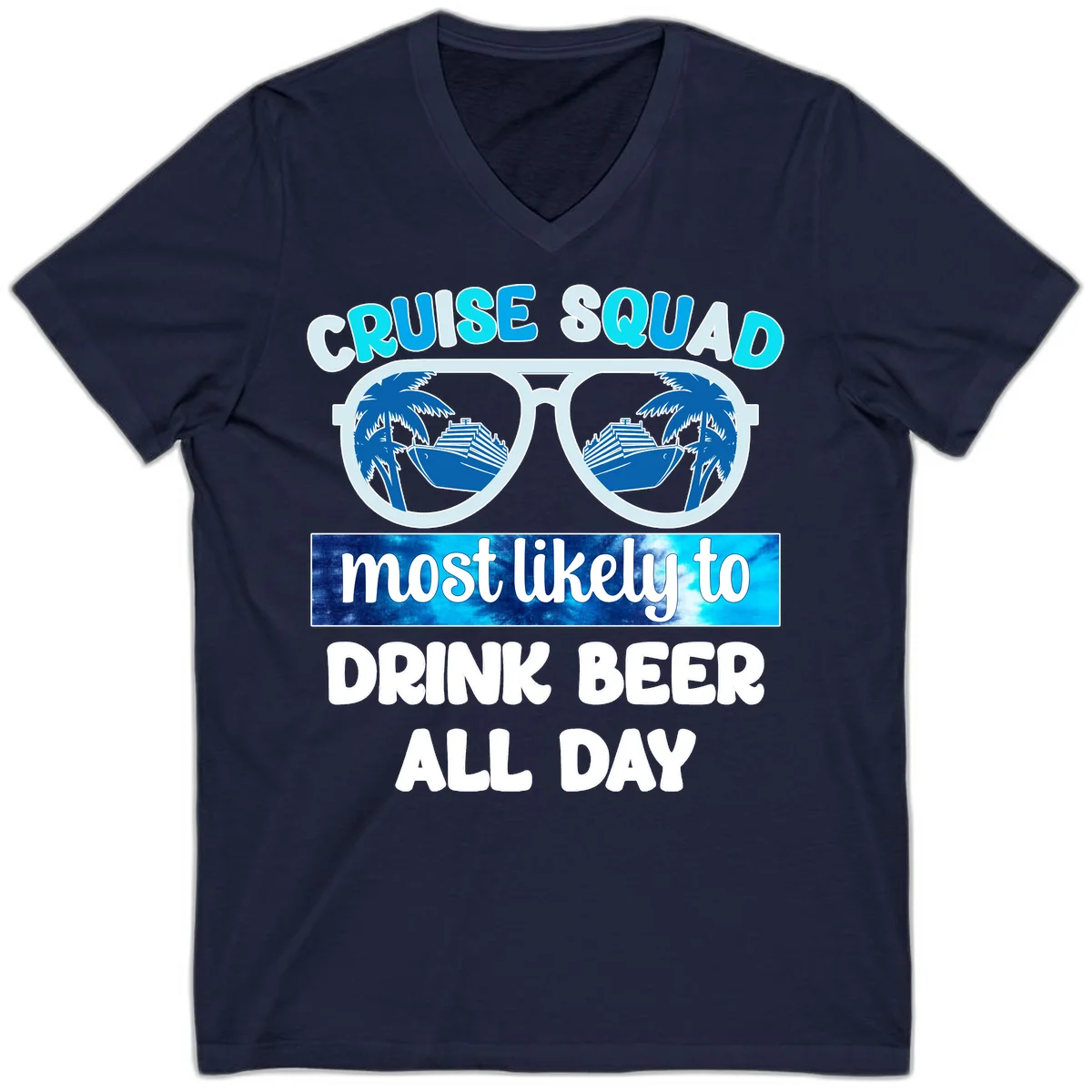 Cruise Squad Beer Sunglasses V-Neck in Navy