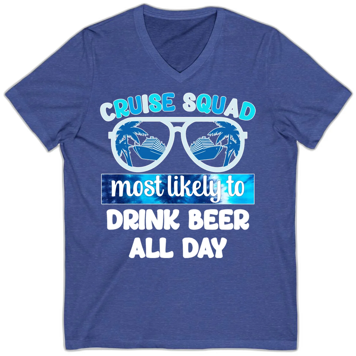 Cruise Squad Beer Sunglasses V-Neck in Heather True Royal