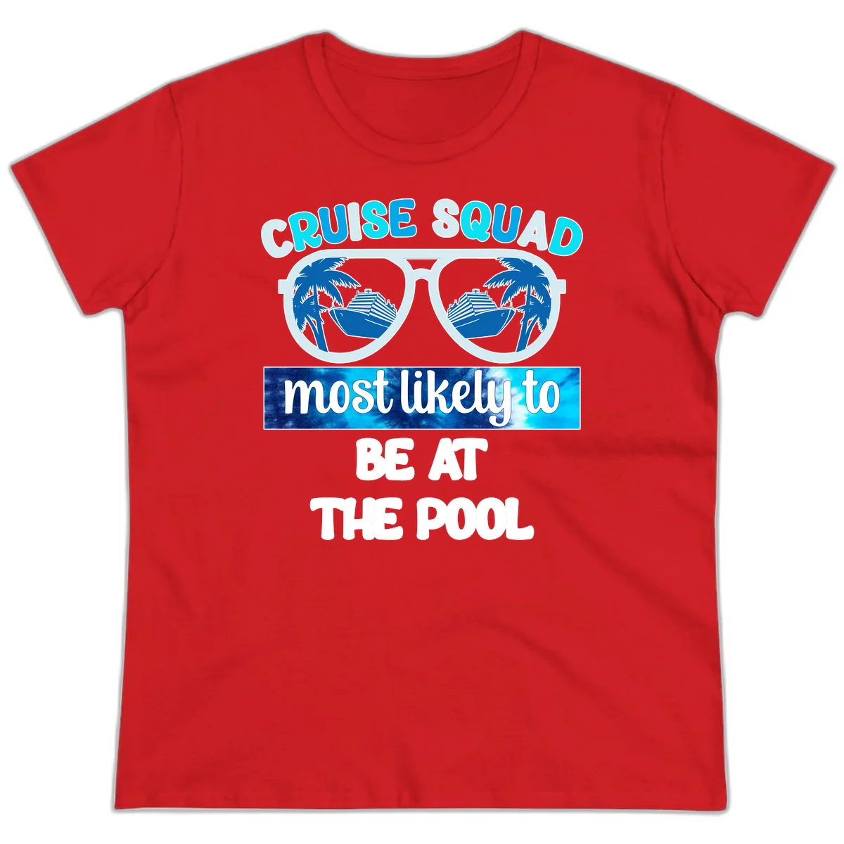 Cruise Squad Pool Party Vibes Ladies Tee in Red
