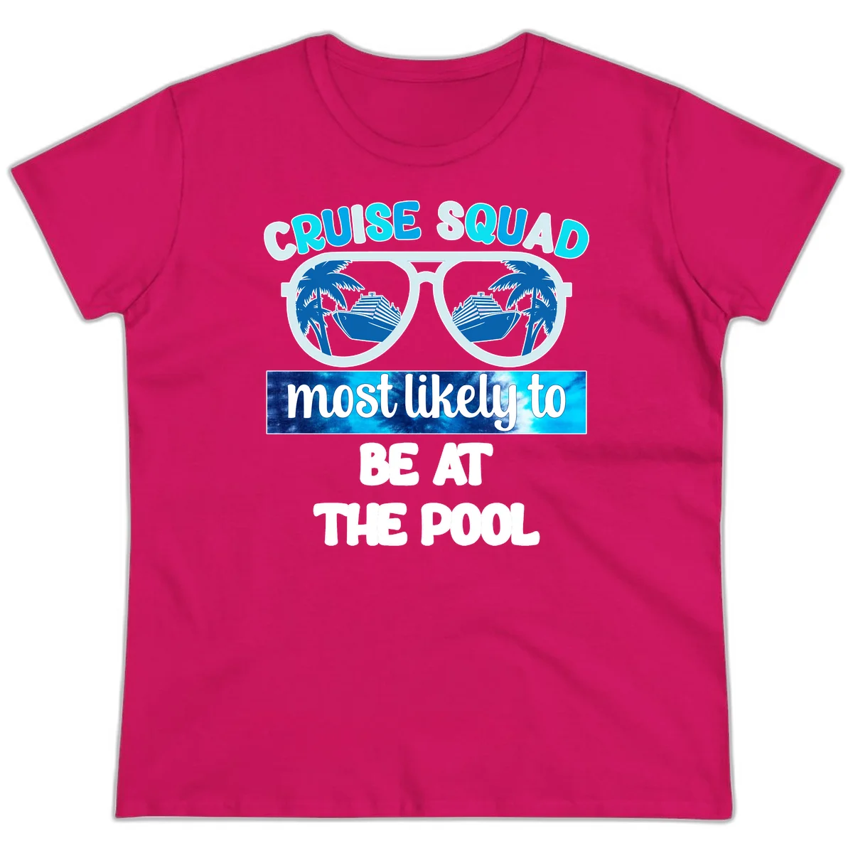 Cruise Squad Pool Party Vibes Ladies Tee in Heliconia