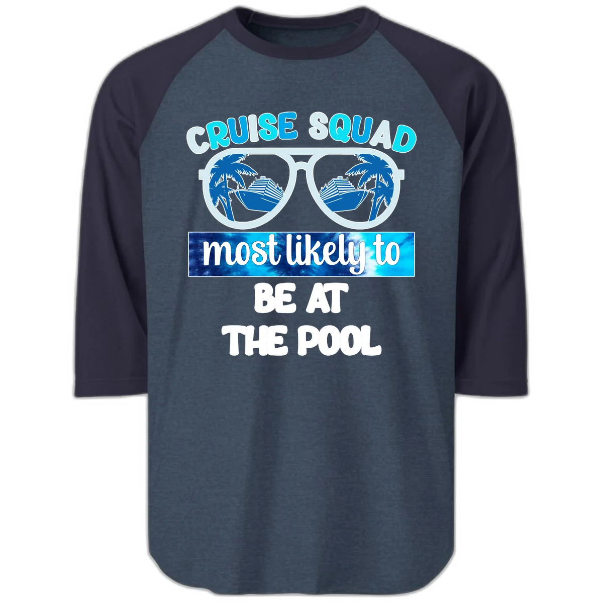 Cruise Squad Pool Party Vibes Raglan 3/4 in Heather Denim Navy