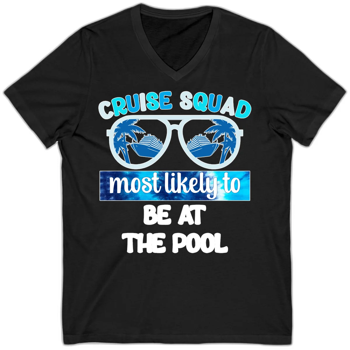 Cruise Squad Pool Party Vibes V-Neck in Black