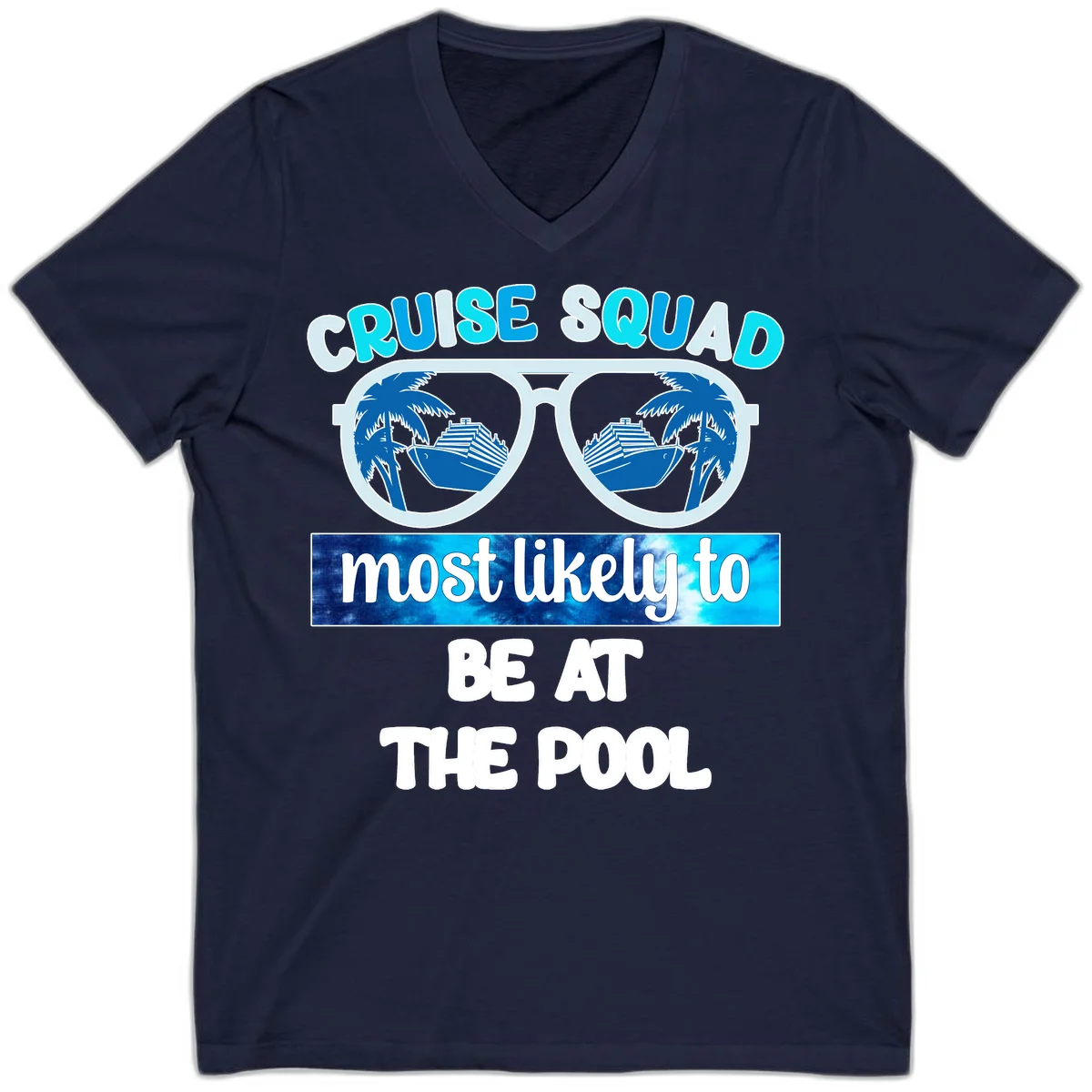 Cruise Squad Pool Party Vibes V-Neck in Navy
