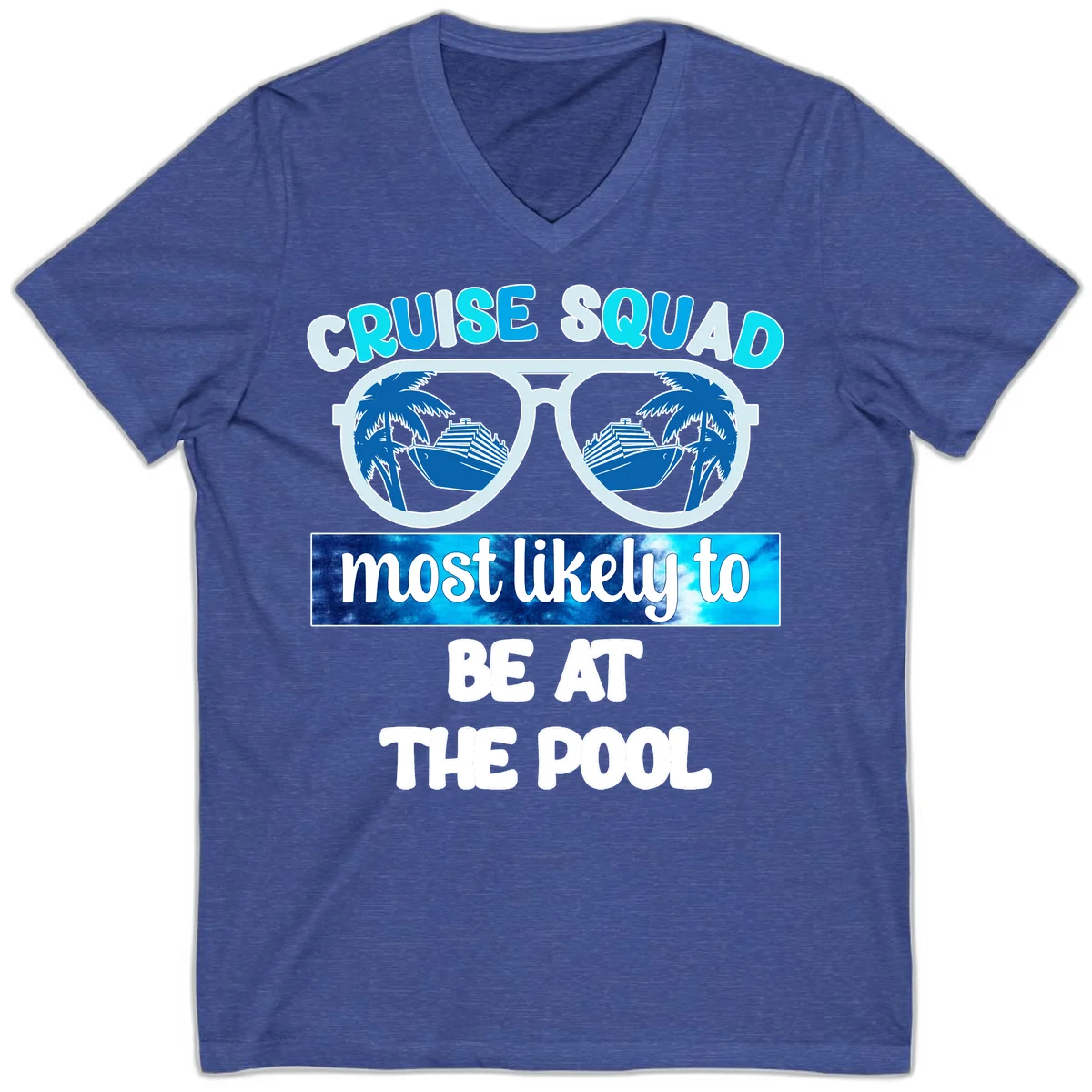 Cruise Squad Pool Party Vibes V-Neck in Heather True Royal