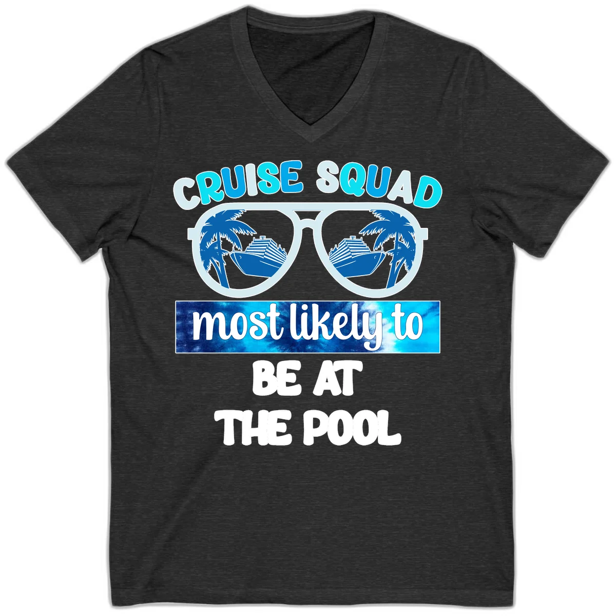 Cruise Squad Pool Party Vibes V-Neck in Dark Grey Heather