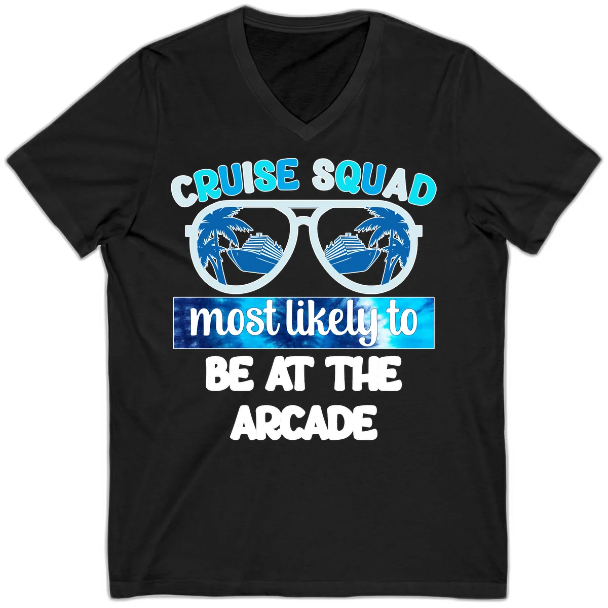 Cruise Squad Arcade Vibes V-Neck in Black