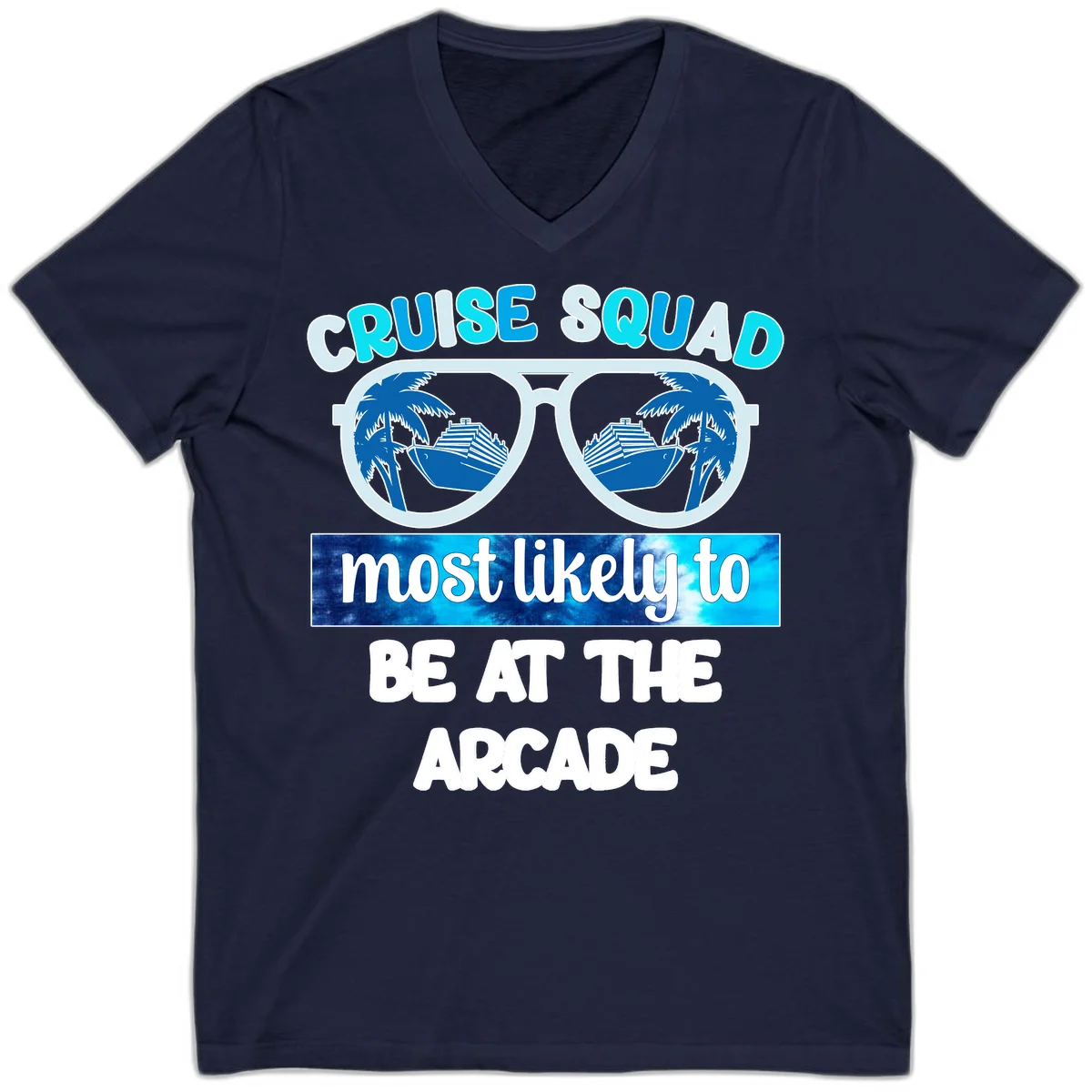 Cruise Squad Arcade Vibes V-Neck in Navy