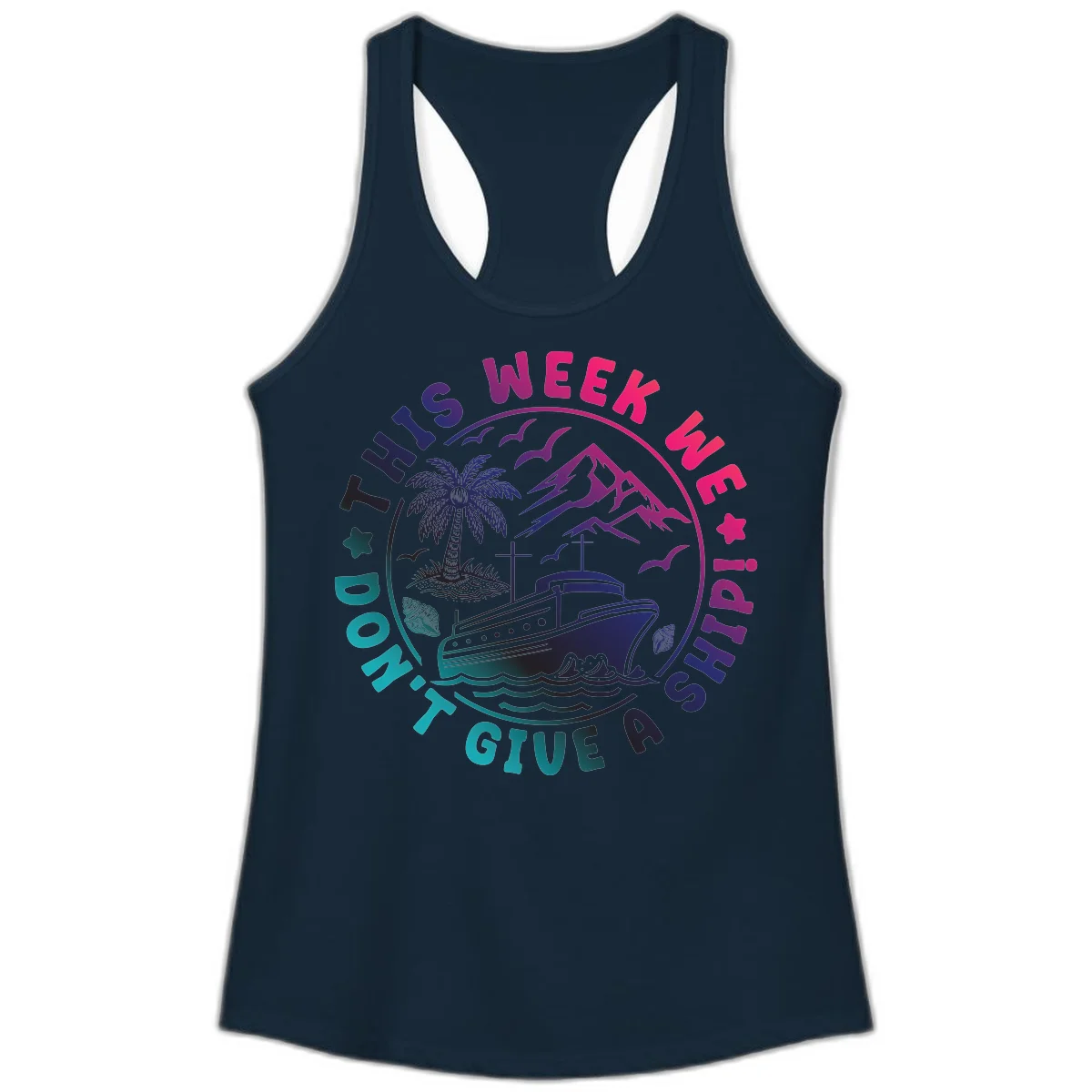 This Week I'm On A Cruise Ship Ladies Tank in Solid Midnight Navy
