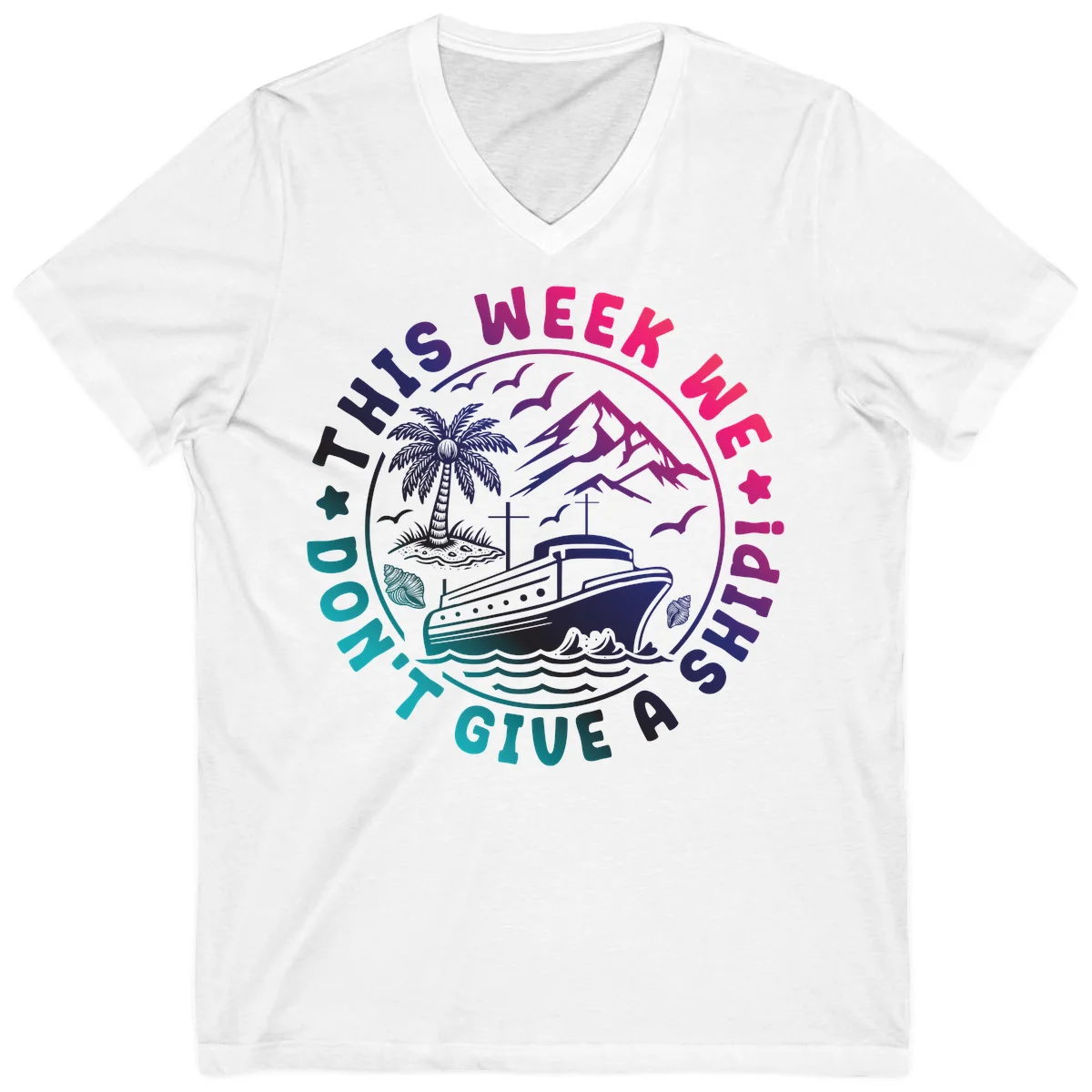 This Week I'm On A Cruise Ship V-Neck Tee in White