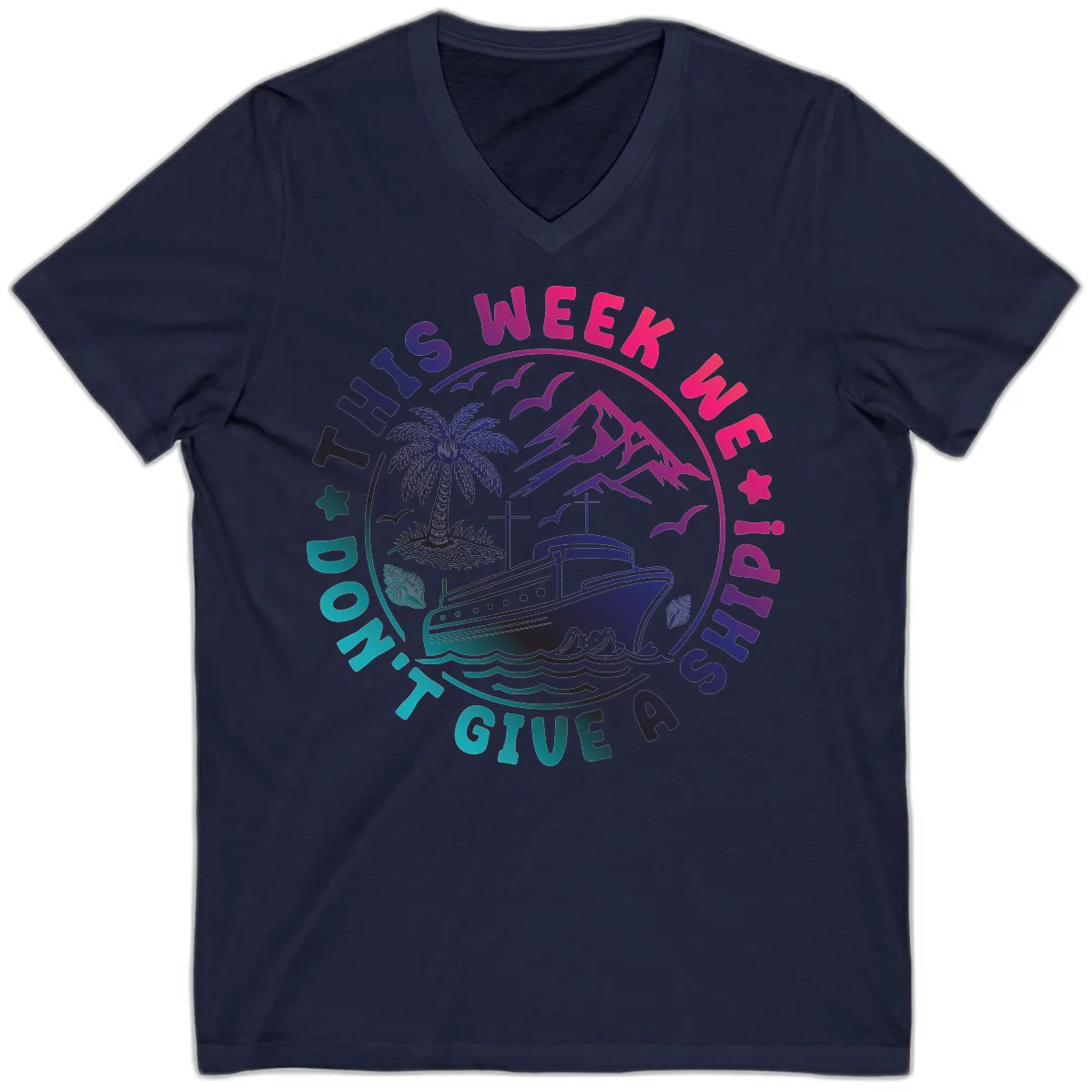 This Week I'm On A Cruise Ship V-Neck Tee in Navy